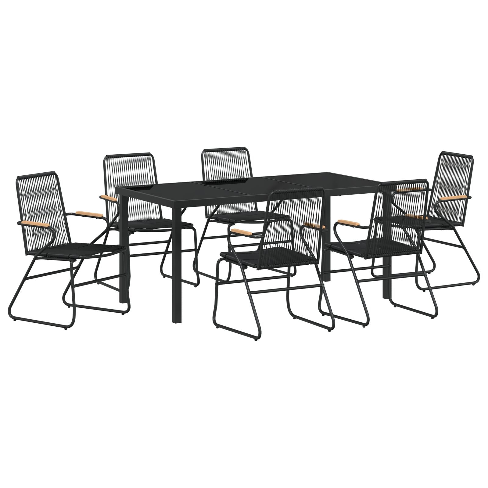 7-Delige Tuindining Set Zwart Pvc Rattan