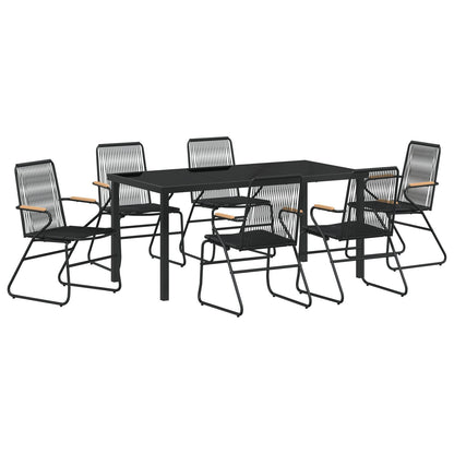 7-Delige Tuindining Set Zwart Pvc Rattan