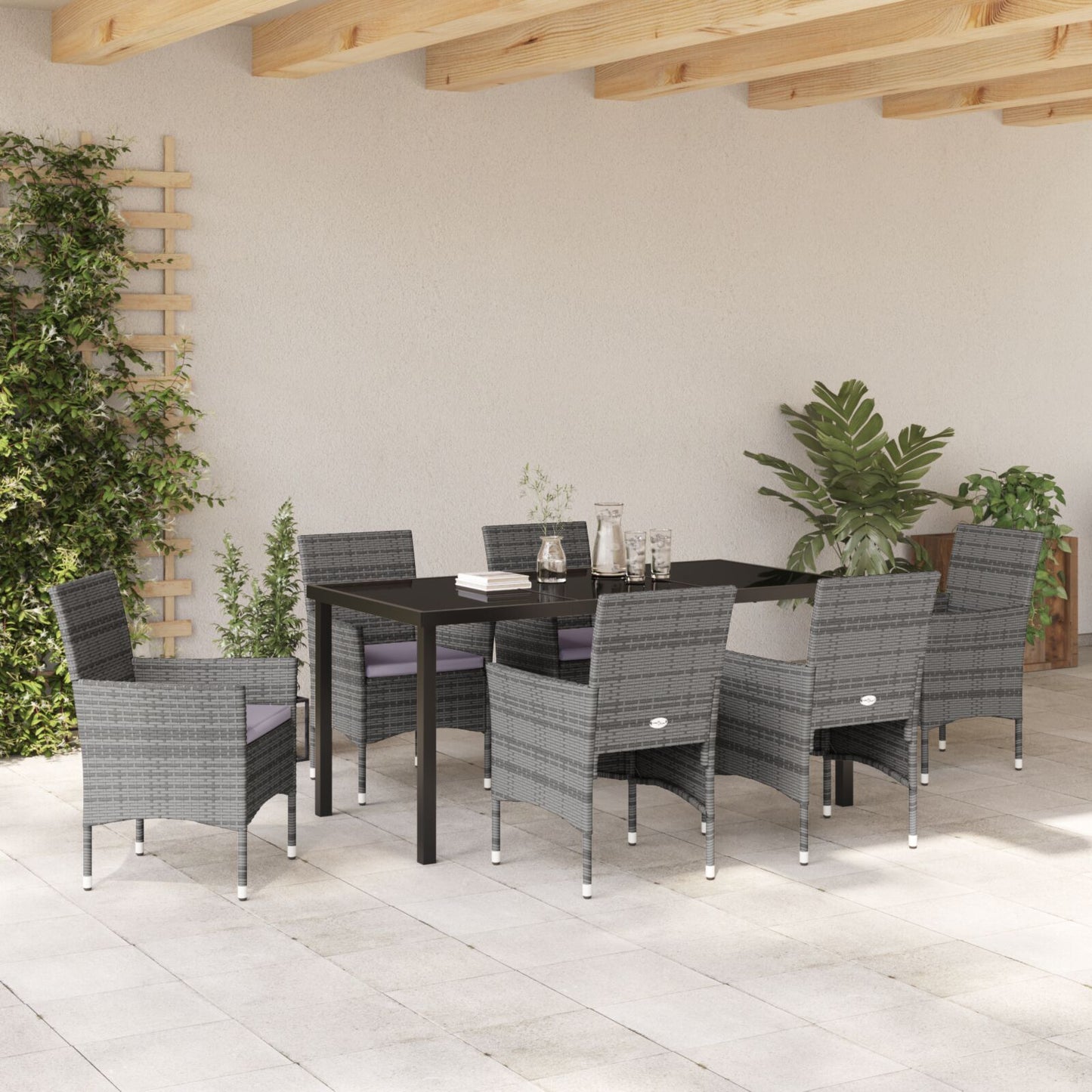 7-Delige Tuin Eetset Grijs Poly Rattan