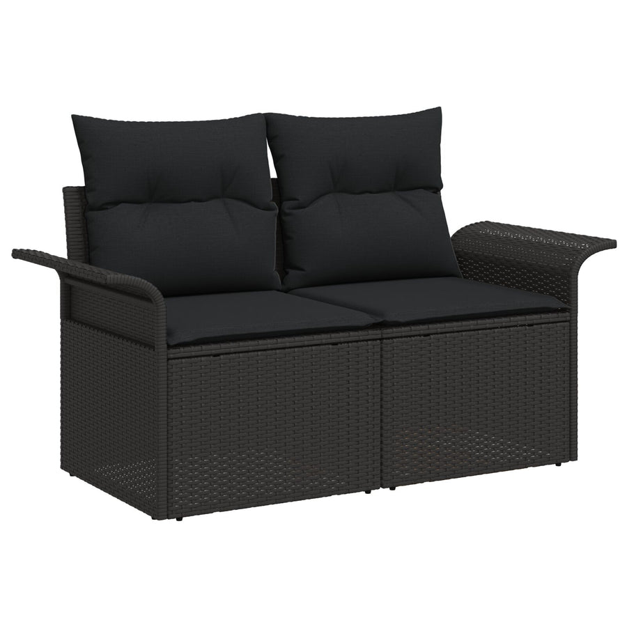8-Delige Tuinbankset Met Kussens Zwart Poly Rattan