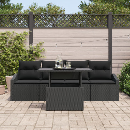 5-Delige Tuinbankset Met Kussens Zwart Poly Rattan