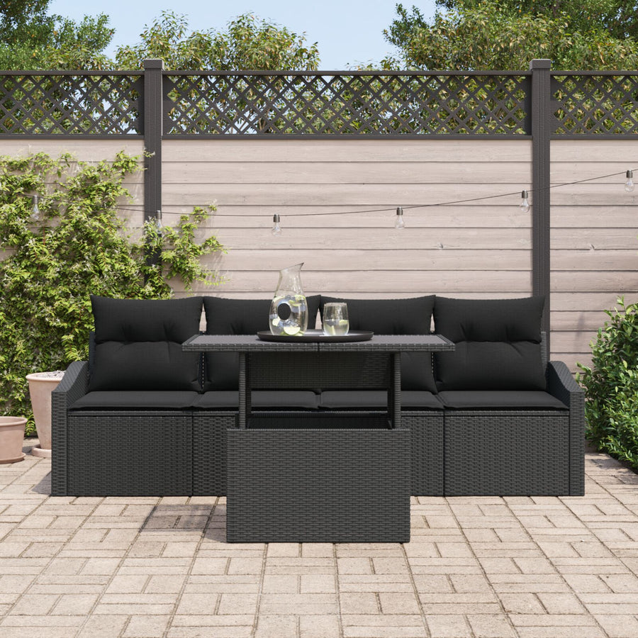 5-Delige Tuinbankset Met Kussens Zwart Poly Rattan