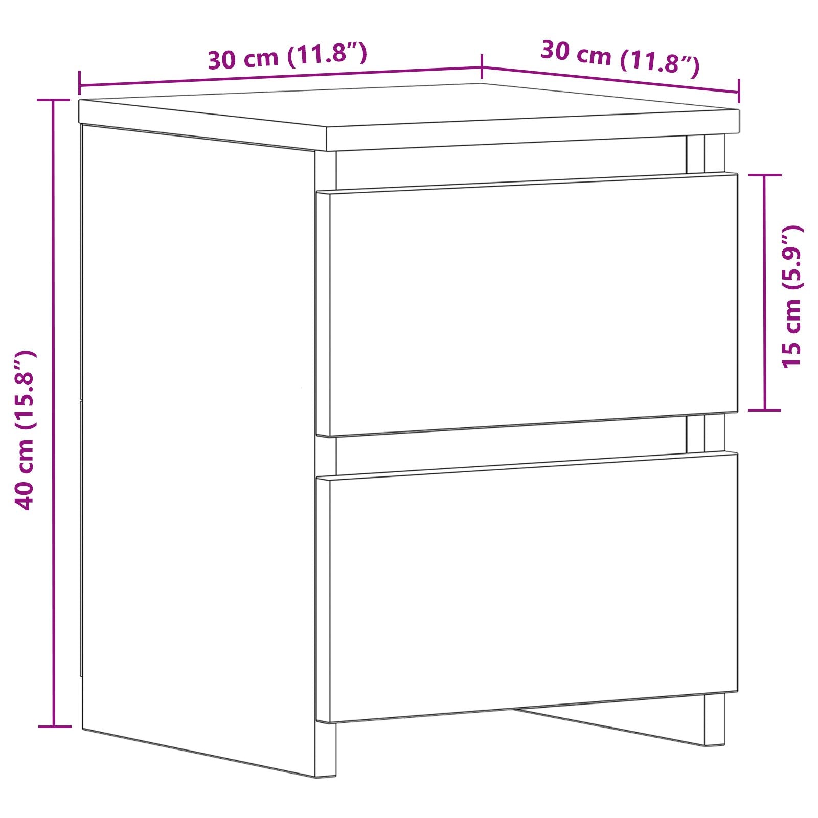 Nachtkastjes Met Lades 2 Stuks 30X30X40 Cm Zwart eiken