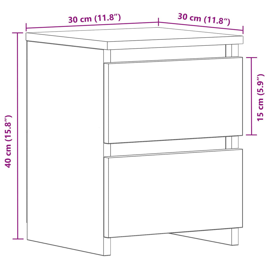 Nachtkastjes Met Lades 2 Stuks 30X30X40 Cm Zwart eiken