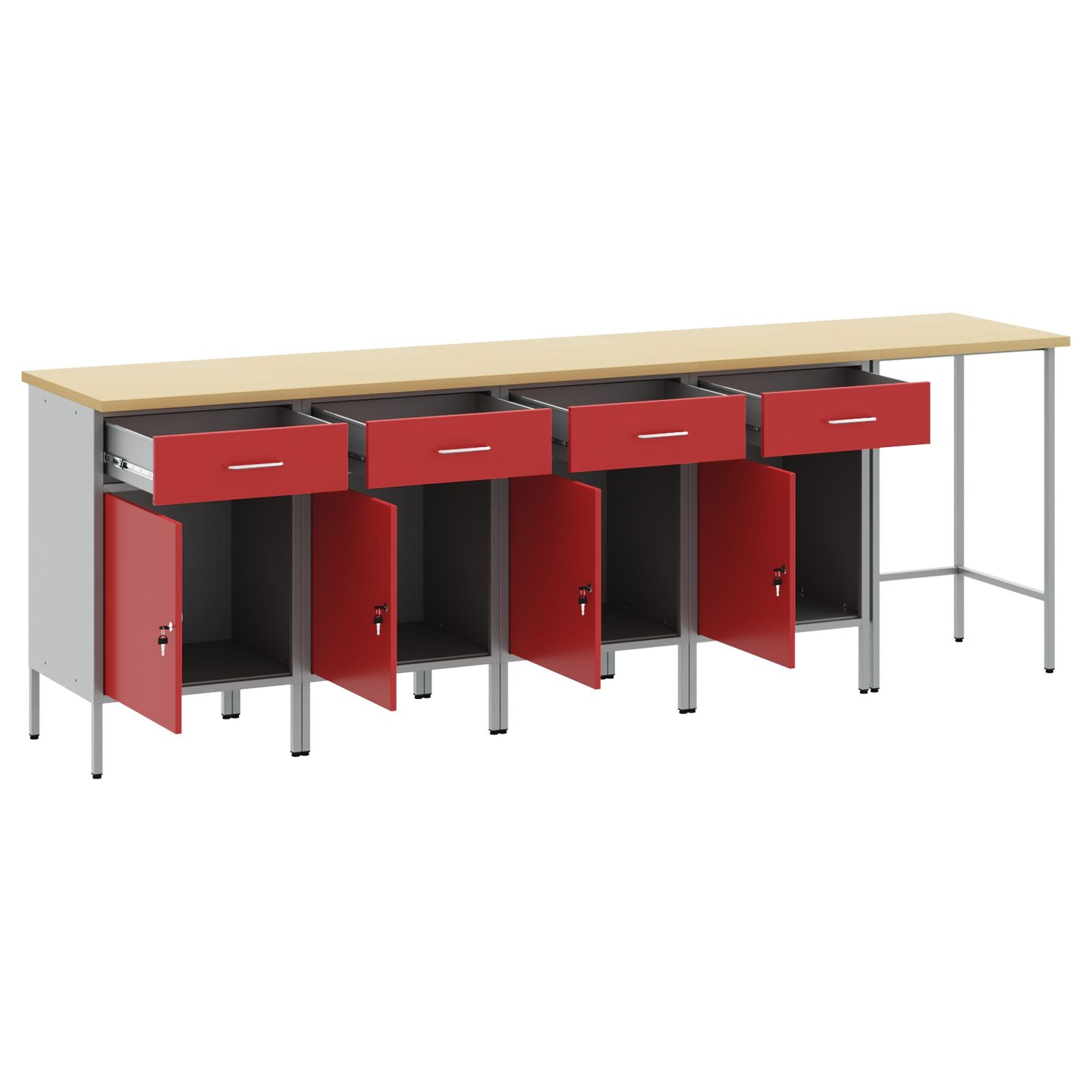 5-Delige Werkcabinet En Hoektafelset Gelaagd Hout 4x (84 cm) Rood Tafel + 4x kast