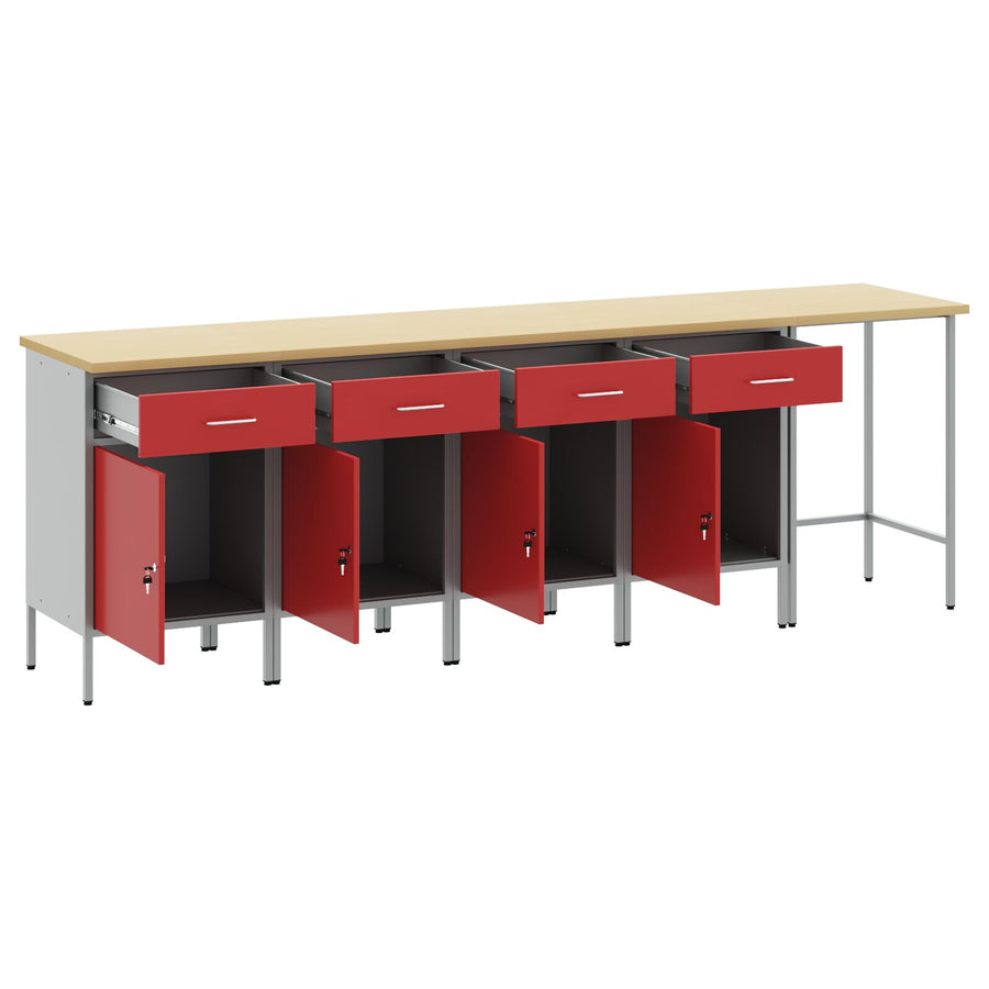 5-Delige Werkcabinet En Hoektafelset Gelaagd Hout 4x (84 cm) Rood Tafel + 4x kast