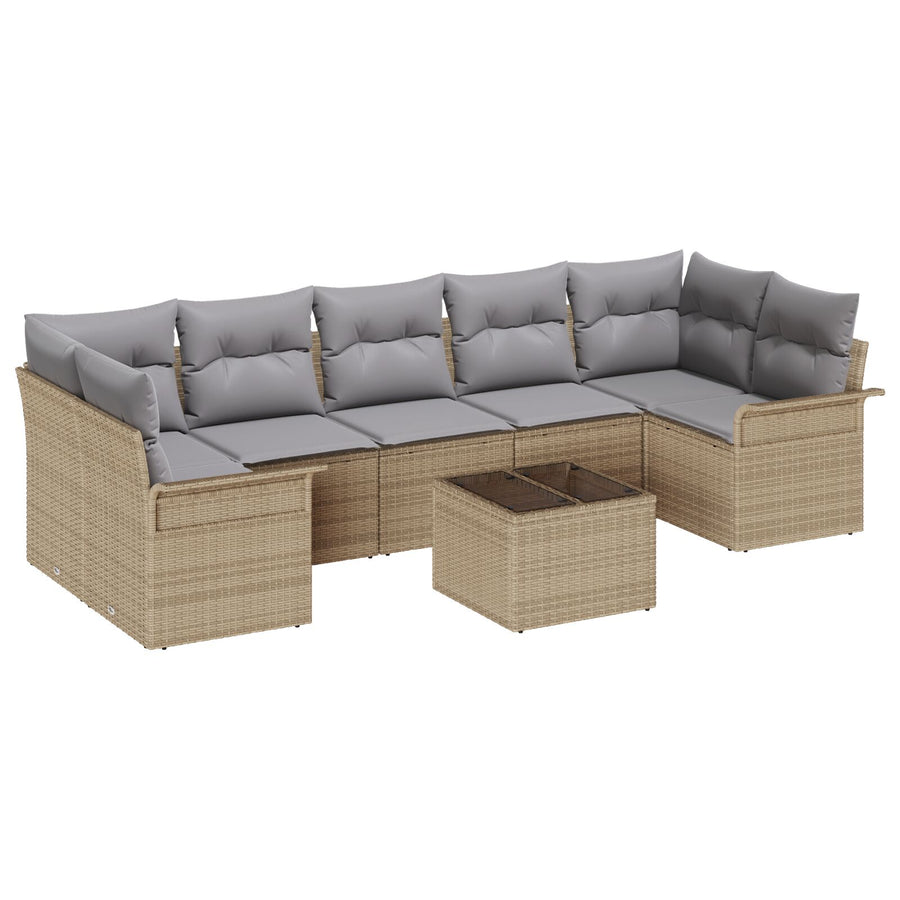8-Delige Tuin Sofa Set Met Kussens Beige Poly Riet