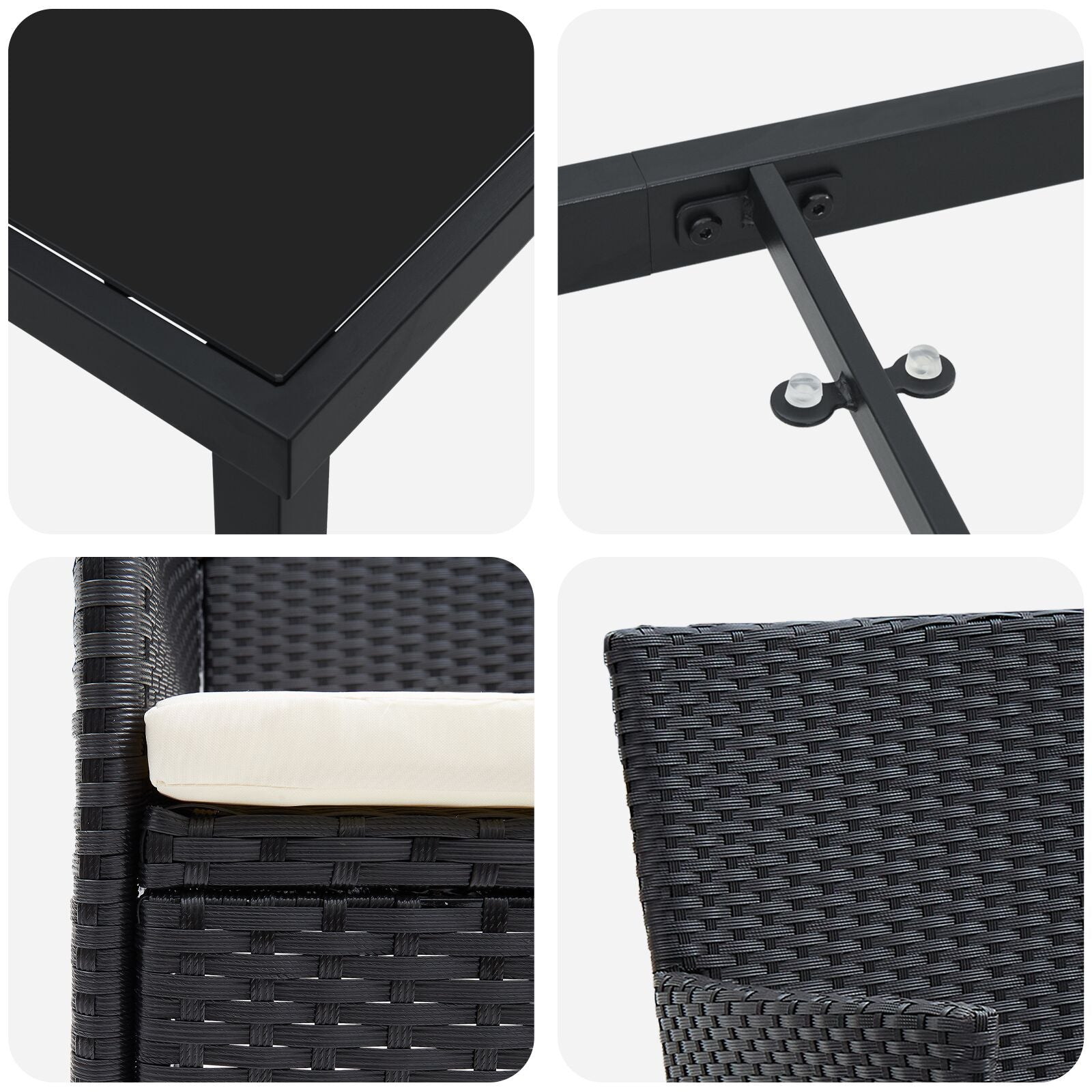 5-Delige Tuin Eetset Zwart Poly Rattan