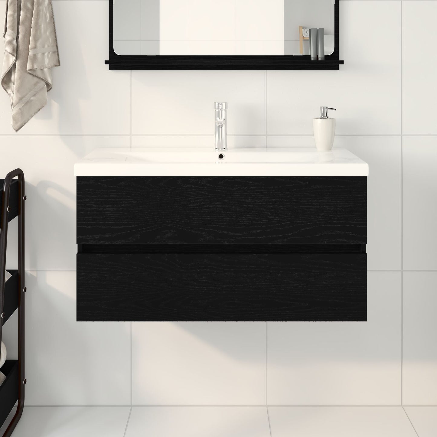 Spoelcabinet Met Ingebouwd Basin Zwart Eiken Bewerkt Hout,  Spoelcabinet Zwart Eiken 90X38,5X45 Cm Bewerkt Hout