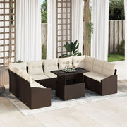 Loungeset 10-delig poly rattan bruin crème
