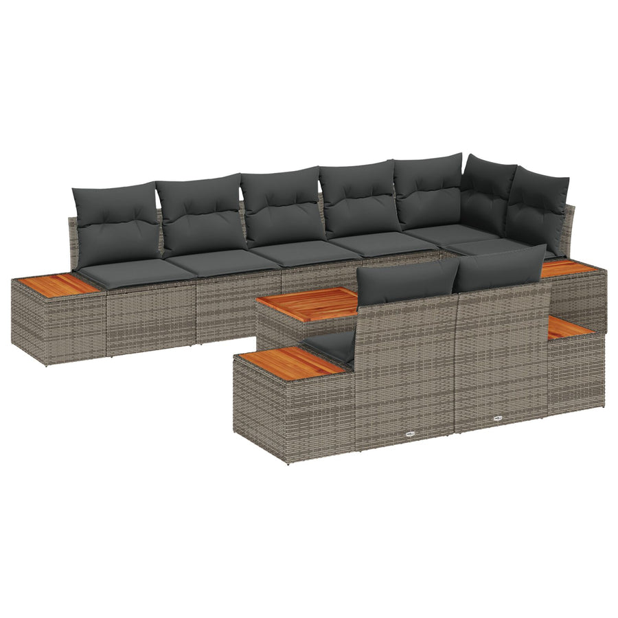 9 Delige Tuin Sofa Set Met Kussens Grijs Poly Rattan Acacia