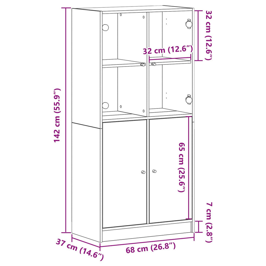 Highboard Met Deuren Zwart Eiken 68X37X142 Cm Bewerkt Hout