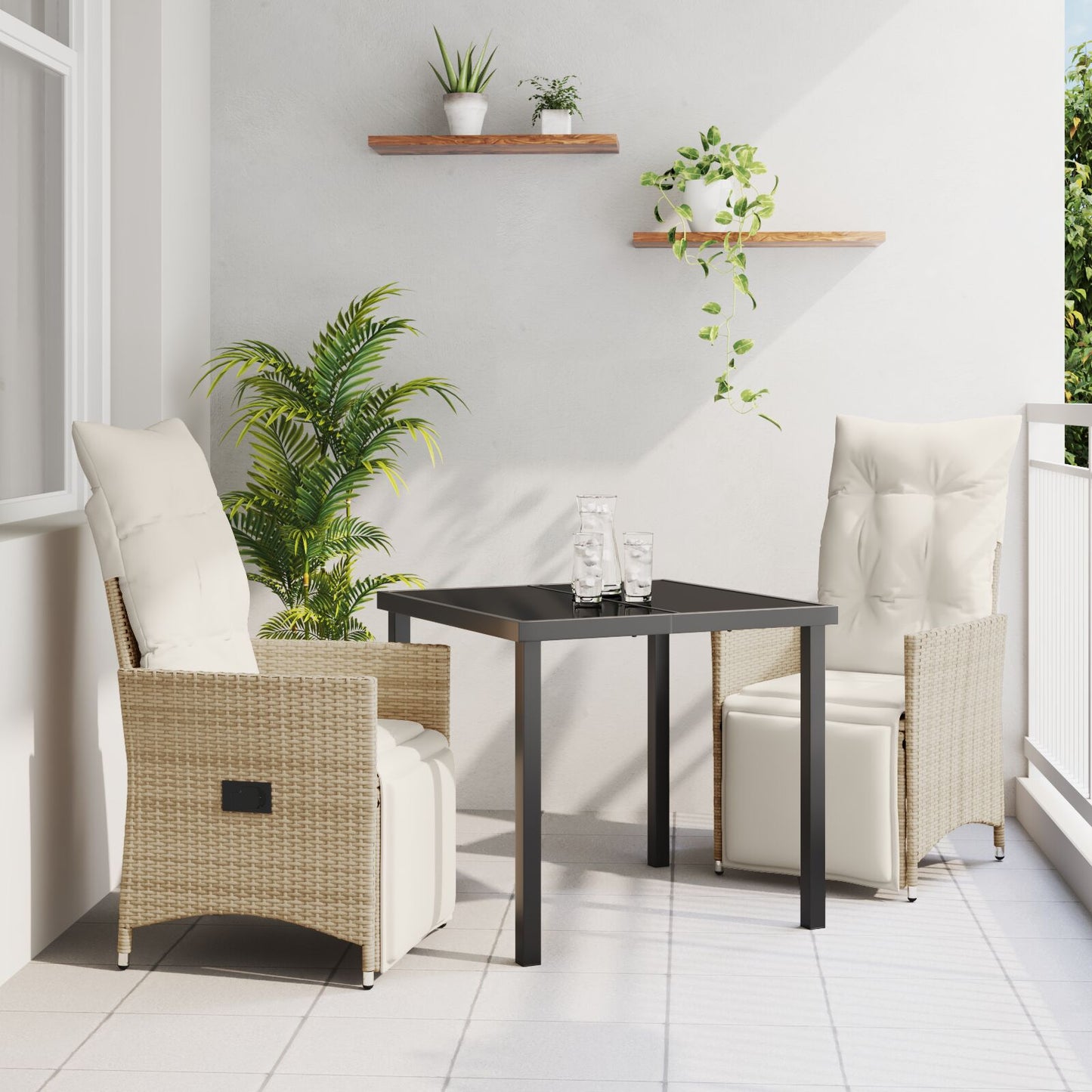 3-Delige Tuin Eetset Met Kussens Beige Poly Rattan