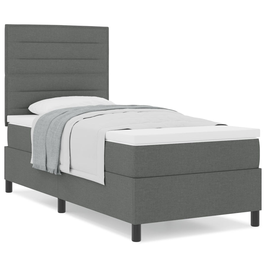 Boxspringbed Met Matras Donkergrijs 80X200 Cm Stof Lichtgrijs