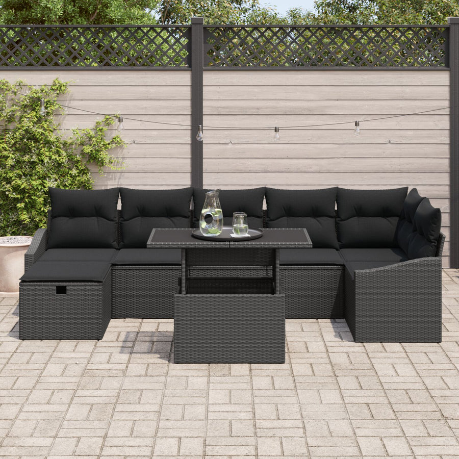 8 Delige Tuin Sofa Set Met Kussens Zwart Poly Rattan Wit