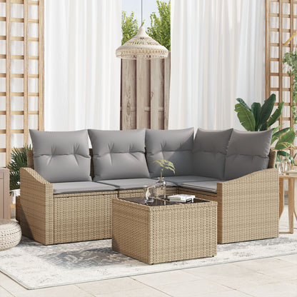 Tuin Sofa Set Set Van 5 Beige Rattan Tuin Eetset Rechthoekig