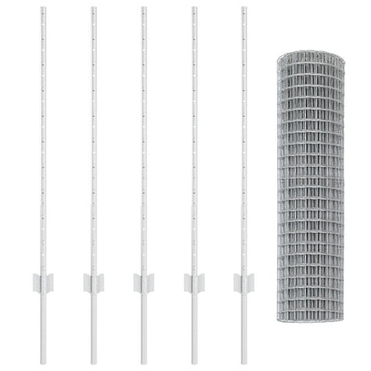 Euro Omheining met 10 U Posts Zilver 1x10 m Staal