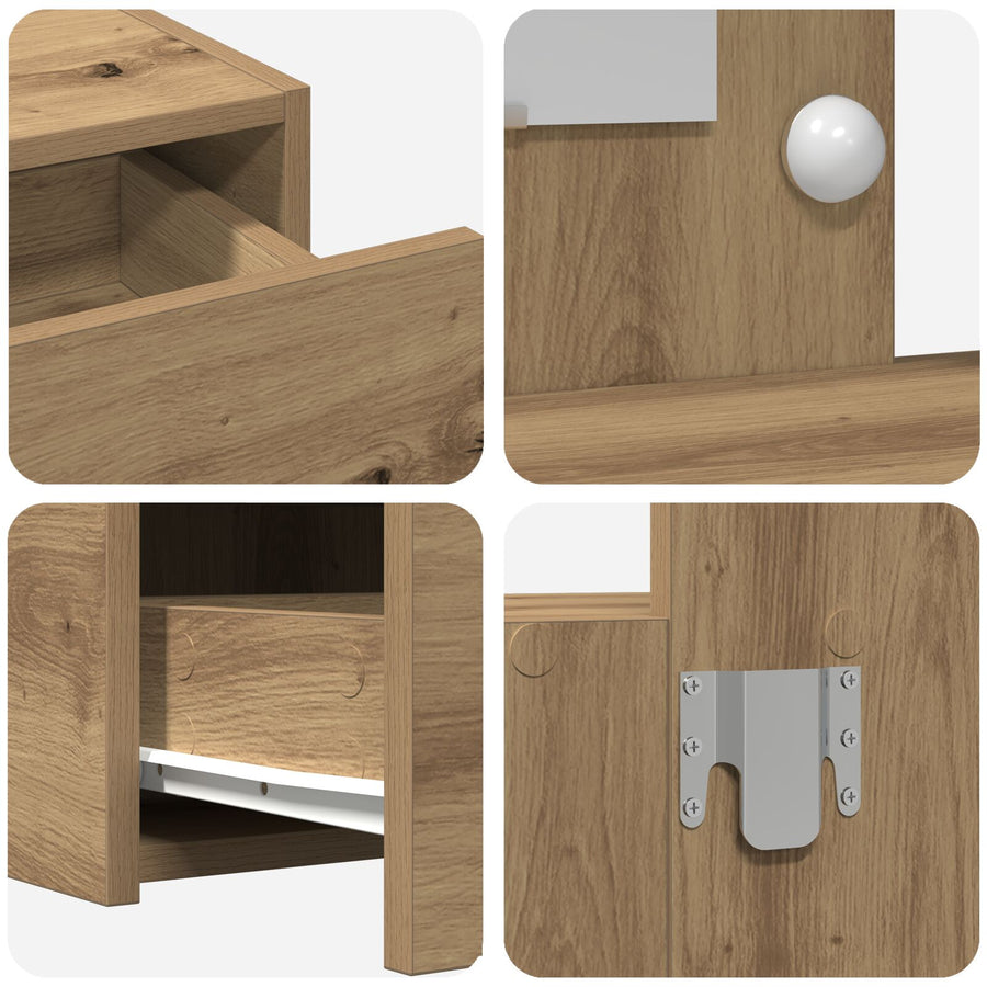 Wandkaptafel -Verlichting 83 x 40 x 70 cm Ambachtelijk eiken met LED