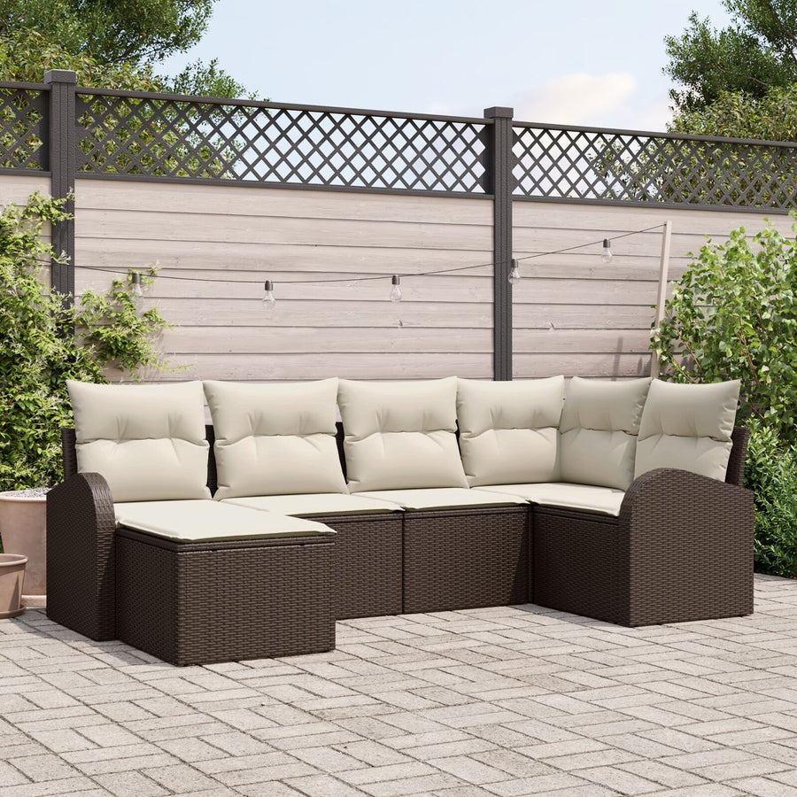 6 Stuks Tuin Sofa Set Met Kussens Bruin Poly Rattan