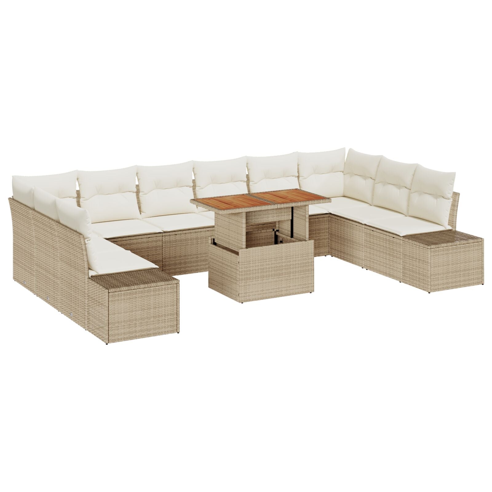 11-Delige Tuinbankset Met Kussens Beige Poly Rattan