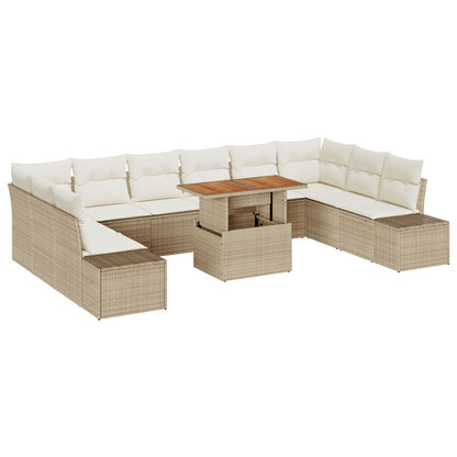 11-Delige Tuinbankset Met Kussens Beige Poly Rattan