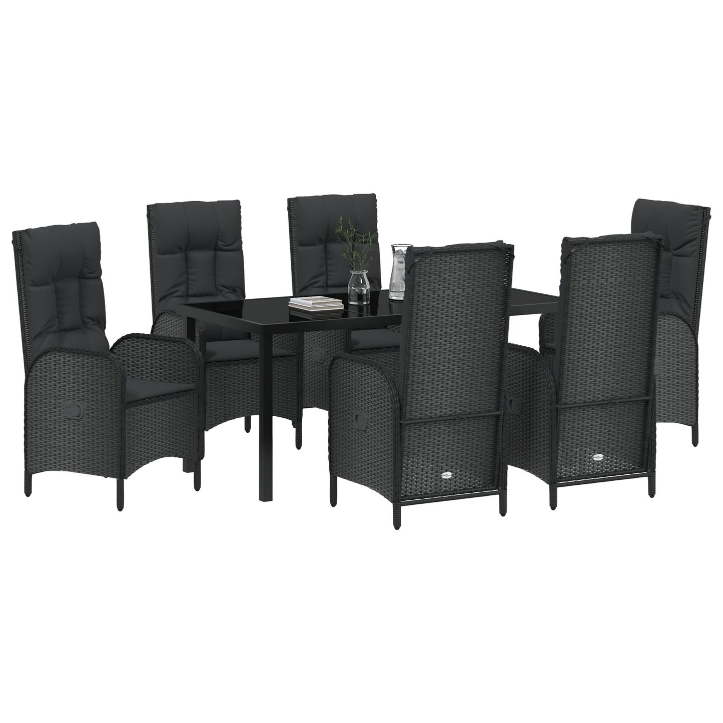 7-Delige Tuin Eet Set Zwart Poly Rattan