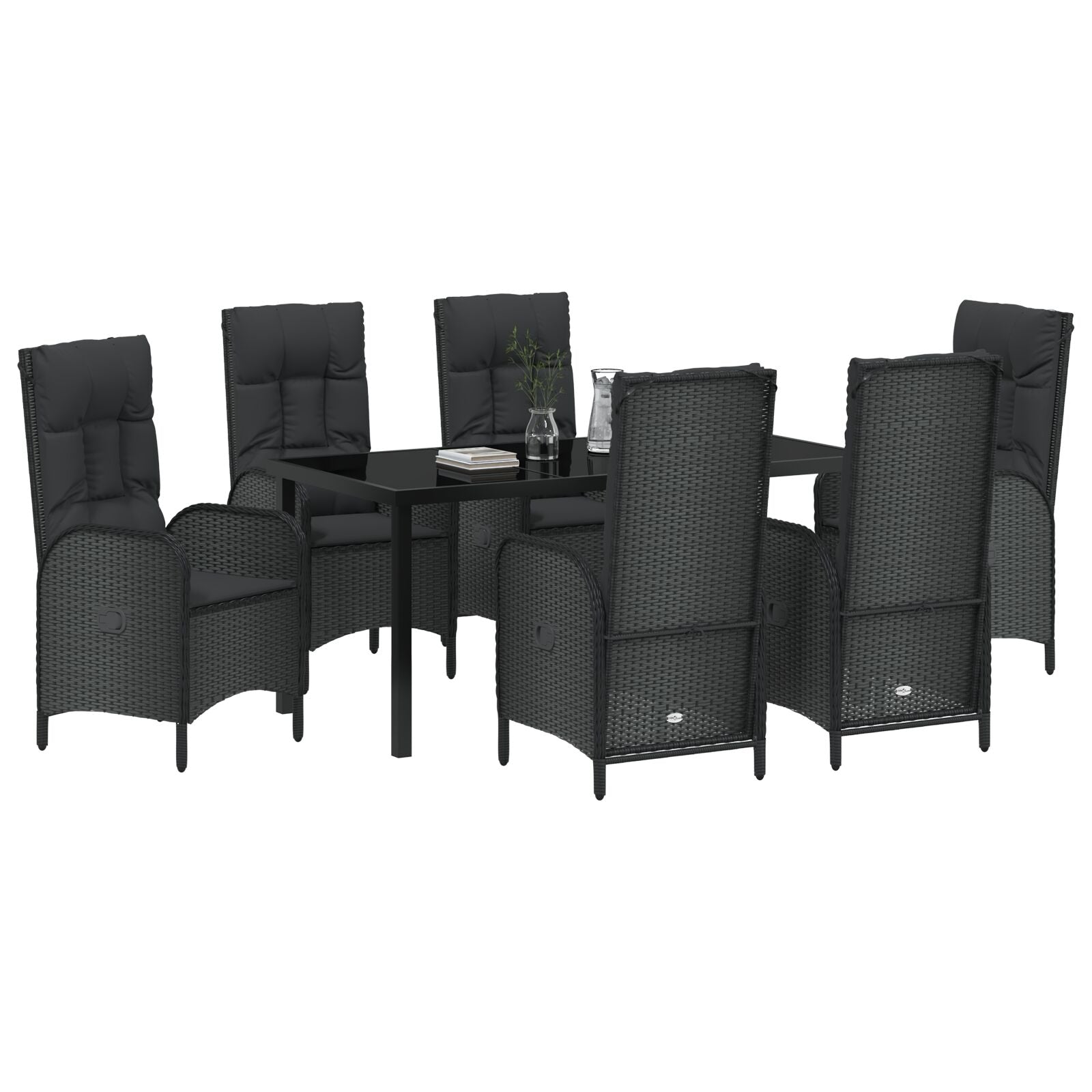7-Delige Tuin Eet Set Zwart Poly Rattan