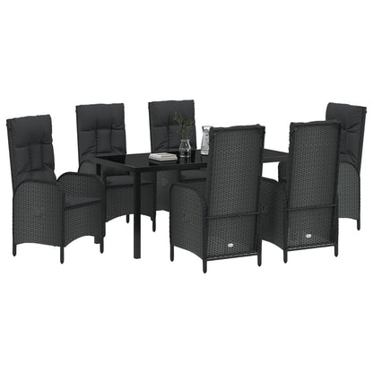 7-Delige Tuin Eet Set Zwart Poly Rattan