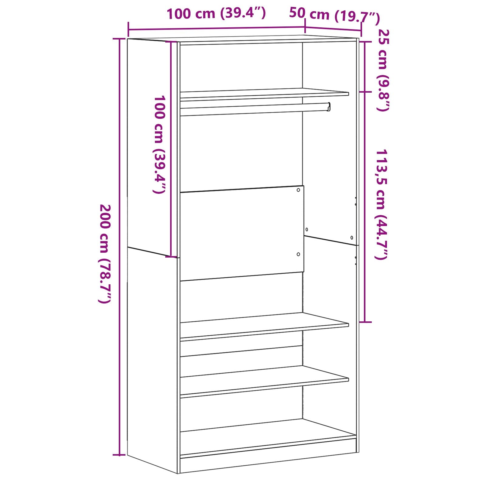 Kledingkast Zwart Eiken 100X50X200 Cm Gemonteerd Hout