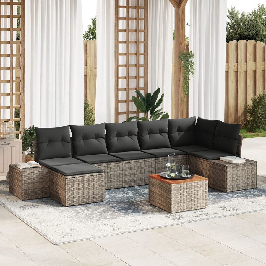 8 Delige Tuin Sofa Set Met Kussens Grijs Poly Rattan Acacia