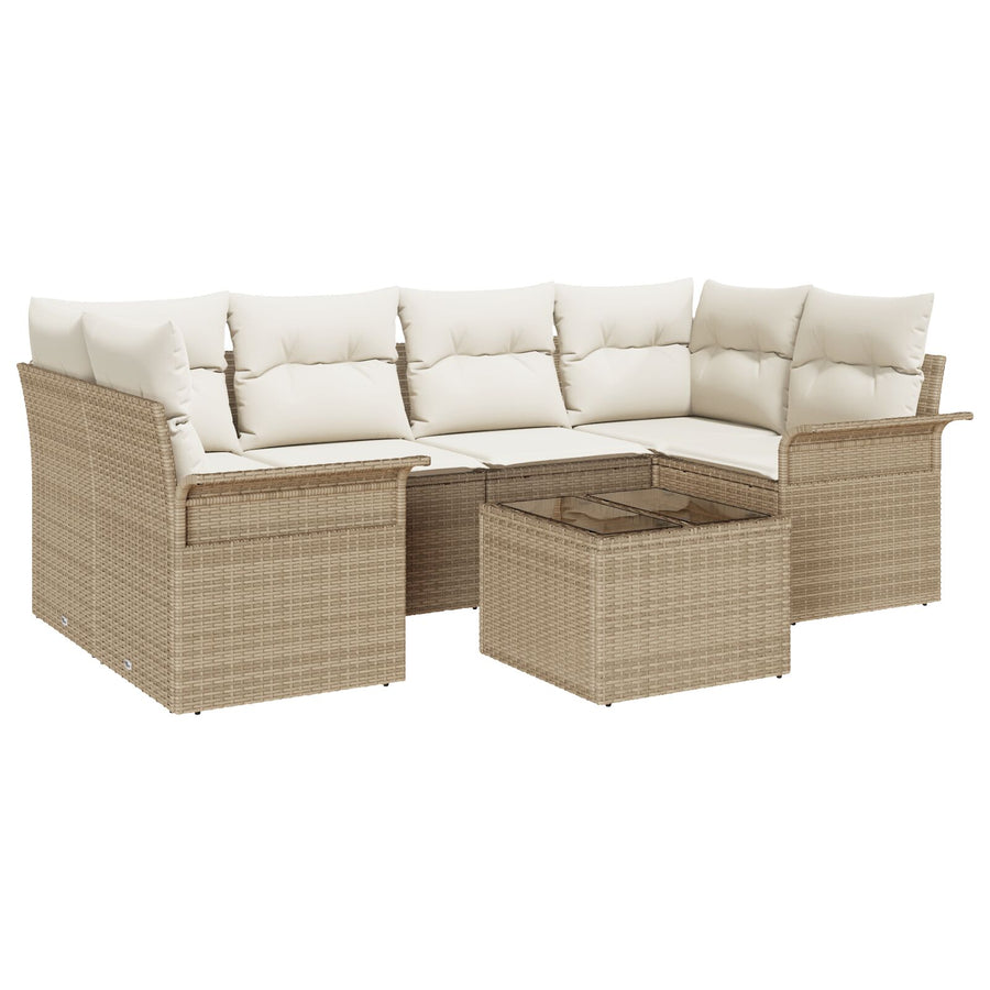 7-Delige Tuin Sofa Set Met Kussens Beige Poly Riet