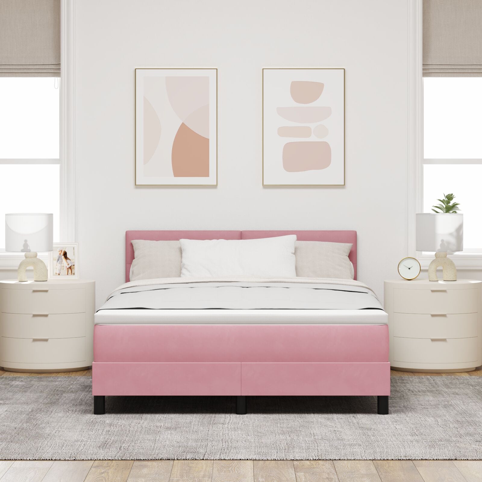 Boxspringbed Met Matras Roze 140X200 Cm Fluweel Blauw