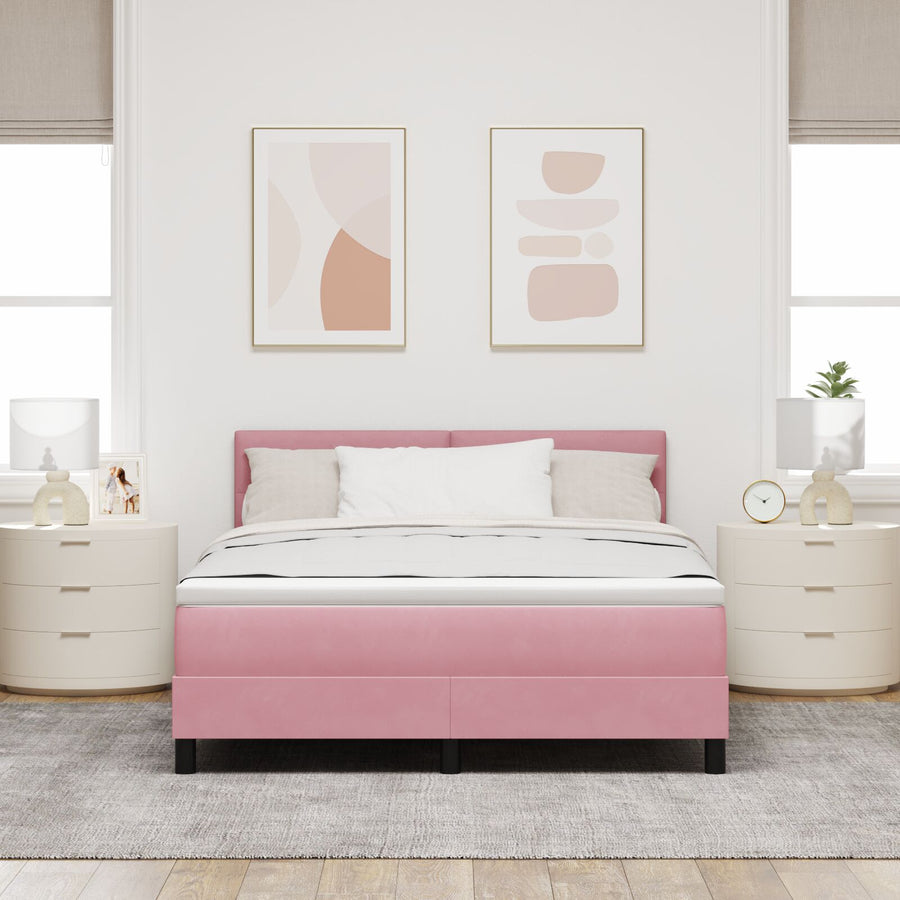 Boxspringbed Met Matras Roze 140X200 Cm Fluweel Blauw