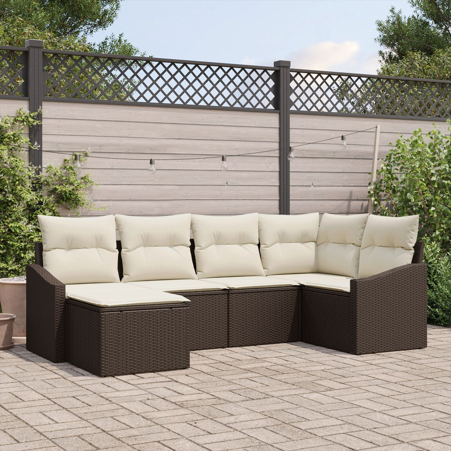 6-Delige Tuin Sofa Set Met Kussens Bruin Poly Rattan