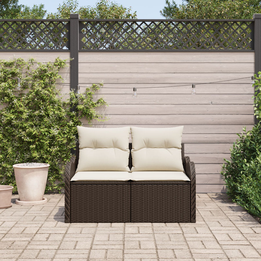 2-Zitter Tuinbank Met Opslag & Kussens Bruin Poly Rattan