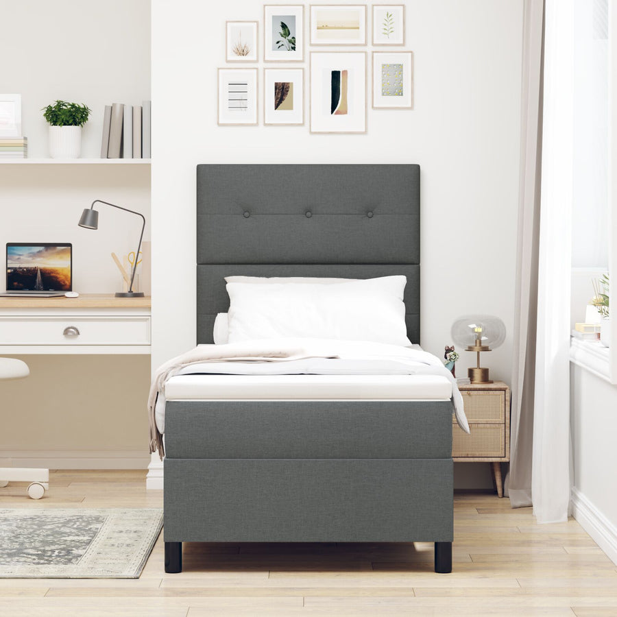 Boxspringbed Met Matras Stof Donkergrijs 80 x 200 cm Knop tufted