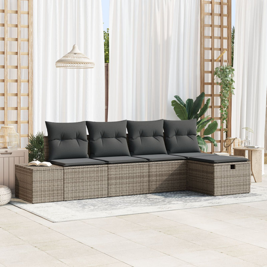 5-Delige Tuin Sofa Set Met Kussens Grijs Poly Rattan Wit