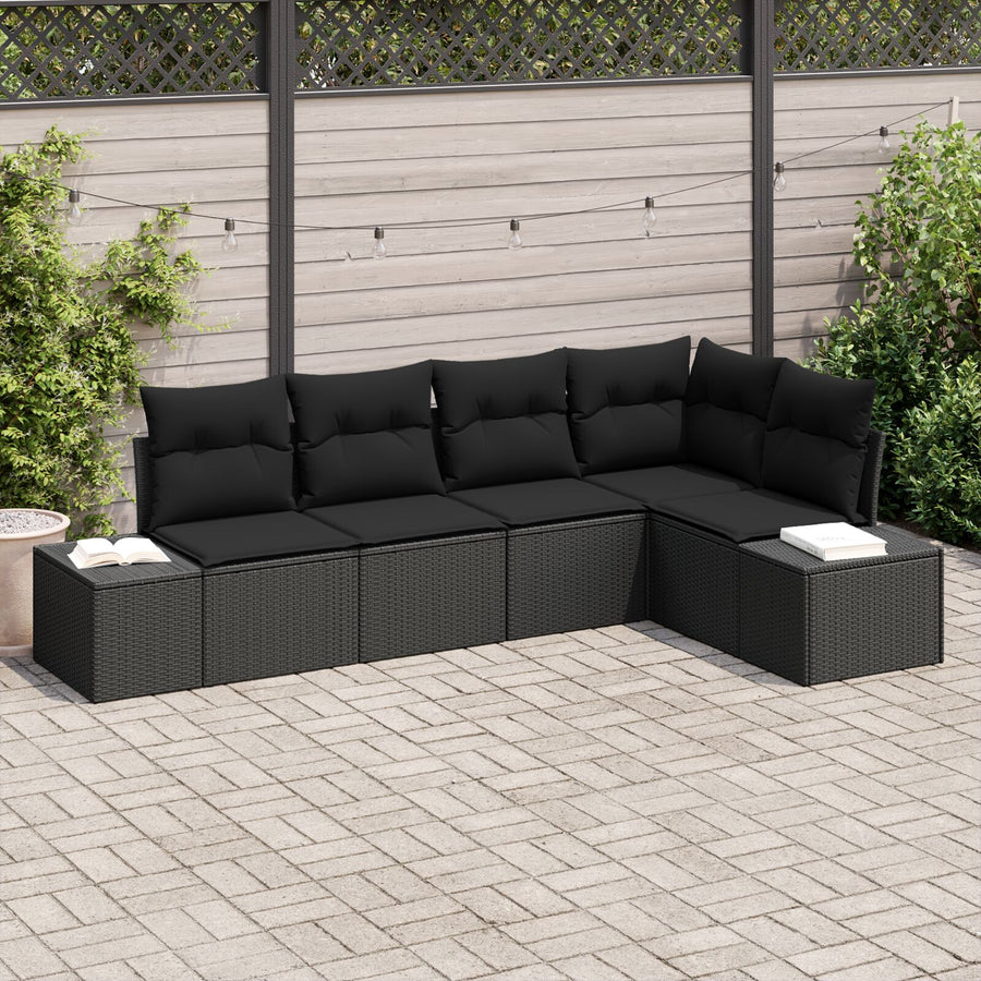 5 Delige Tuinsofa Set Met Kussens Poly Rattan Zwart zonder tafel