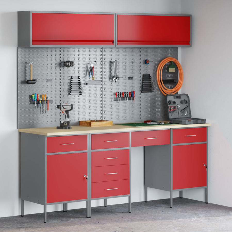 10-Delige Werkbank Set In Rood Staal