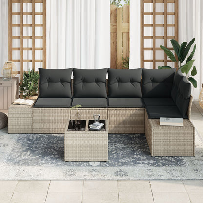 6-Delige Tuin Sofa Set Met Kussens Grijs Poly Rattan Licht grijs met tafel