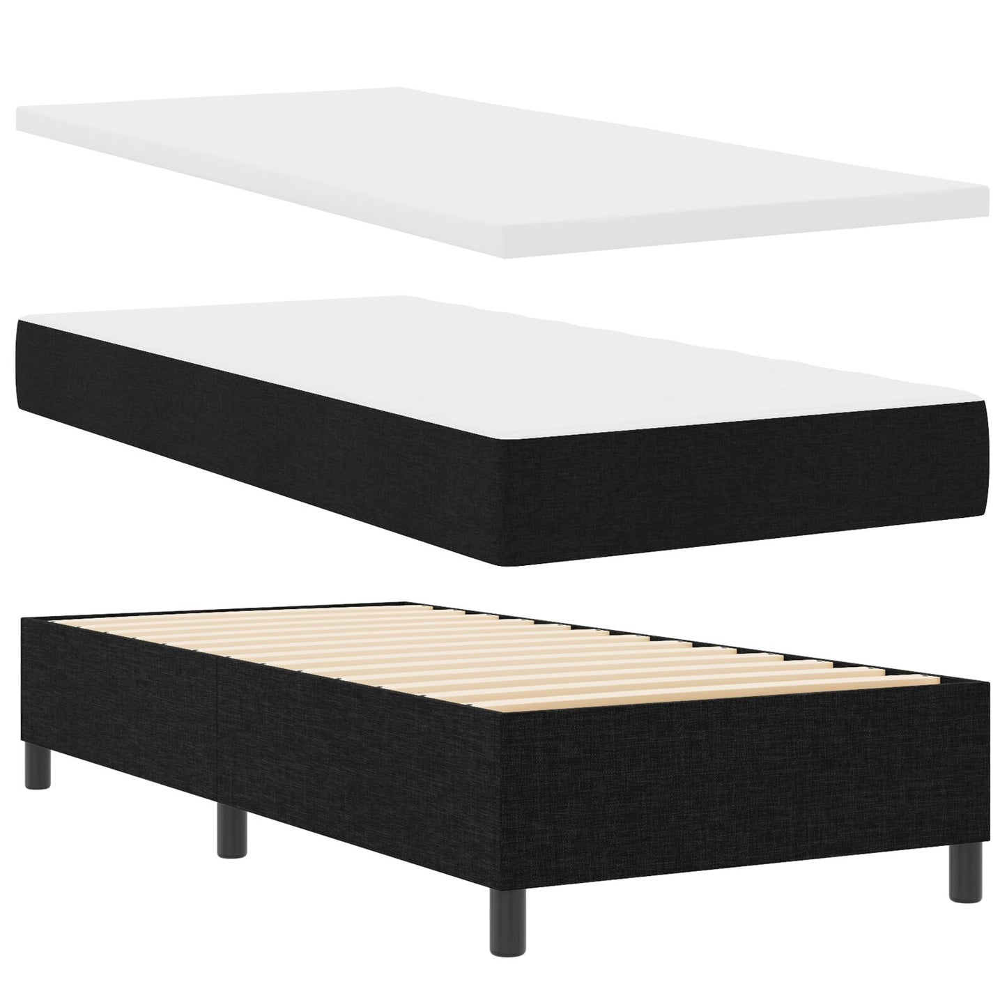 Boxspringbed Met Matras & Bank Stof Zwart 90 x 200 cm Lijnen ontwerp