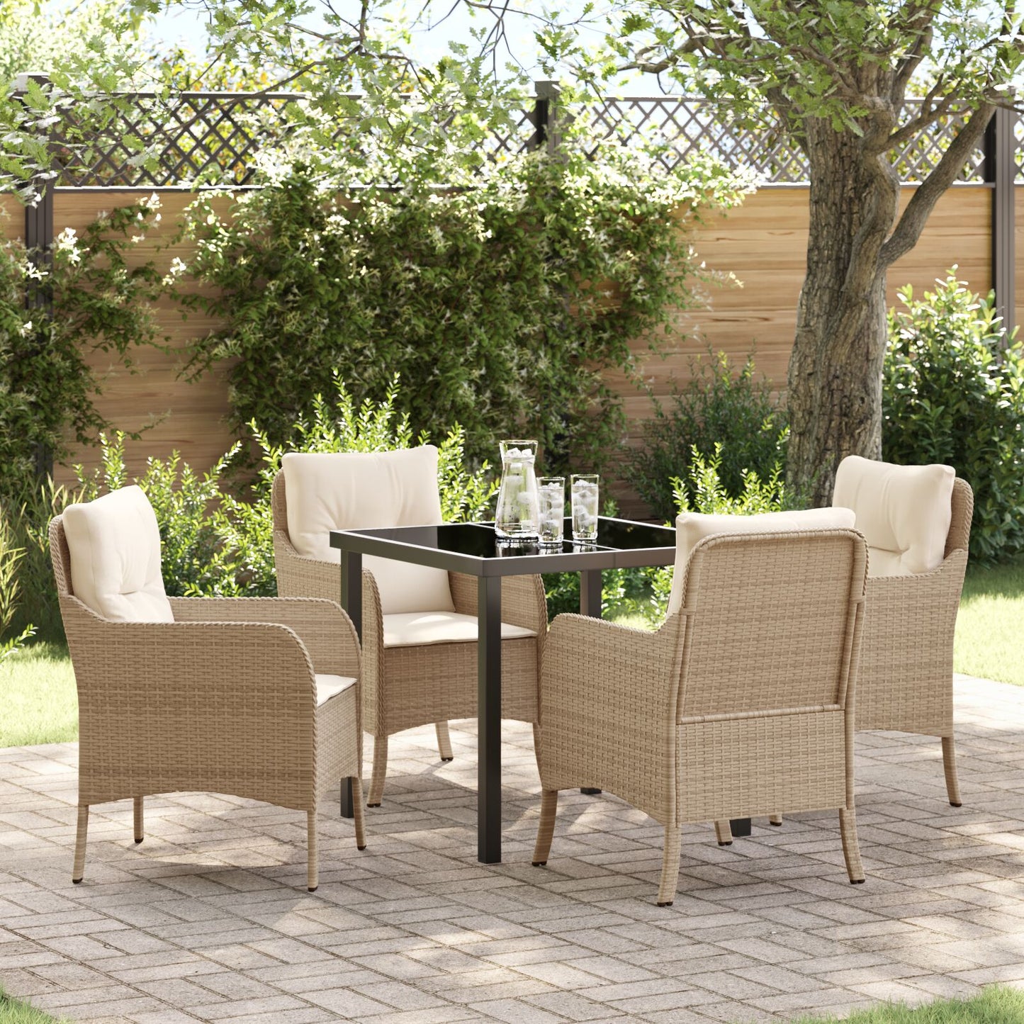 5-Delige Tuin Eetset Met Kussens Beige Poly Rattan