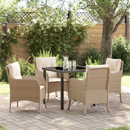 5-Delige Tuin Eetset Met Kussens Beige Poly Rattan