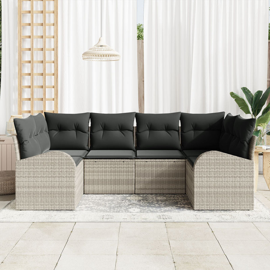 6-Delige Tuin Sofa Set Met Kussens Licht Grijs Poly Riet