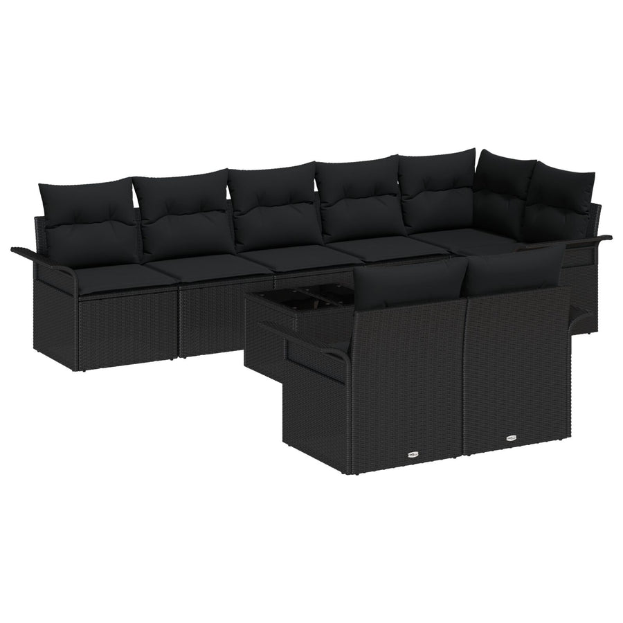 9-Delige Tuin Sofa Set Met Kussens Beige Poly Rattan Zwart met tafel