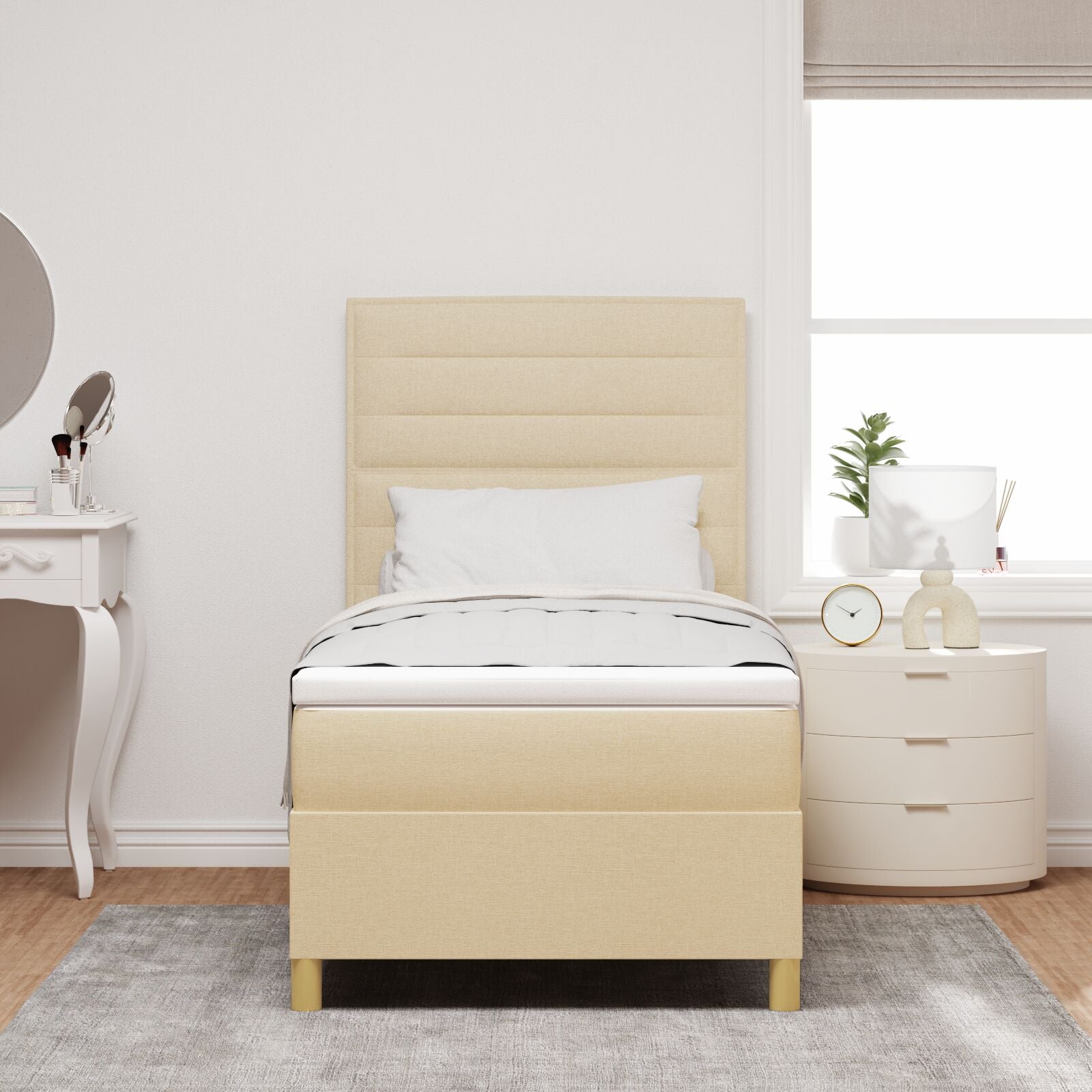 Boxspringbed Met Matras Crème 100X200 Cm Stof Blauw