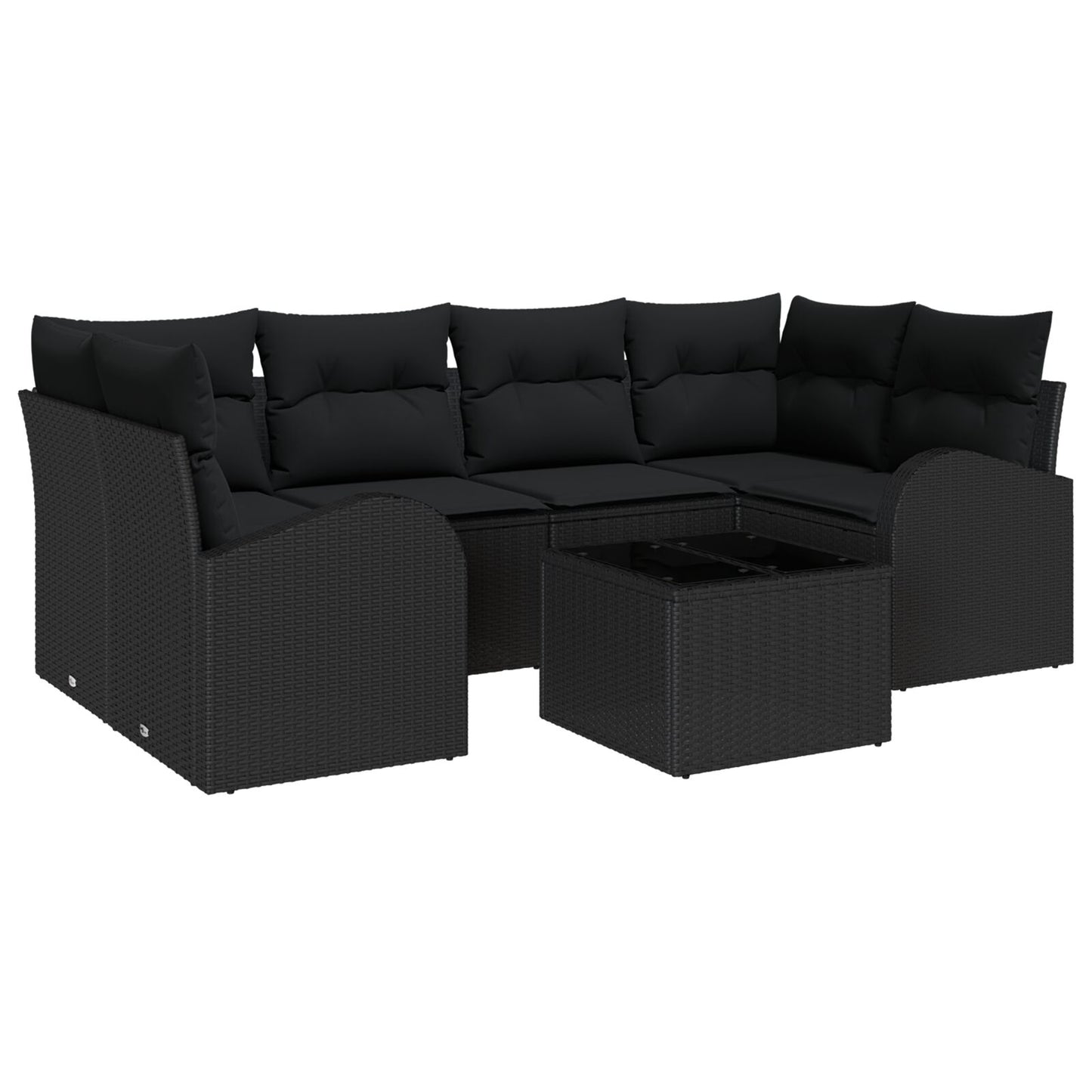 7-Delige Tuinbankset Met Kussens Zwart Poly Rattan