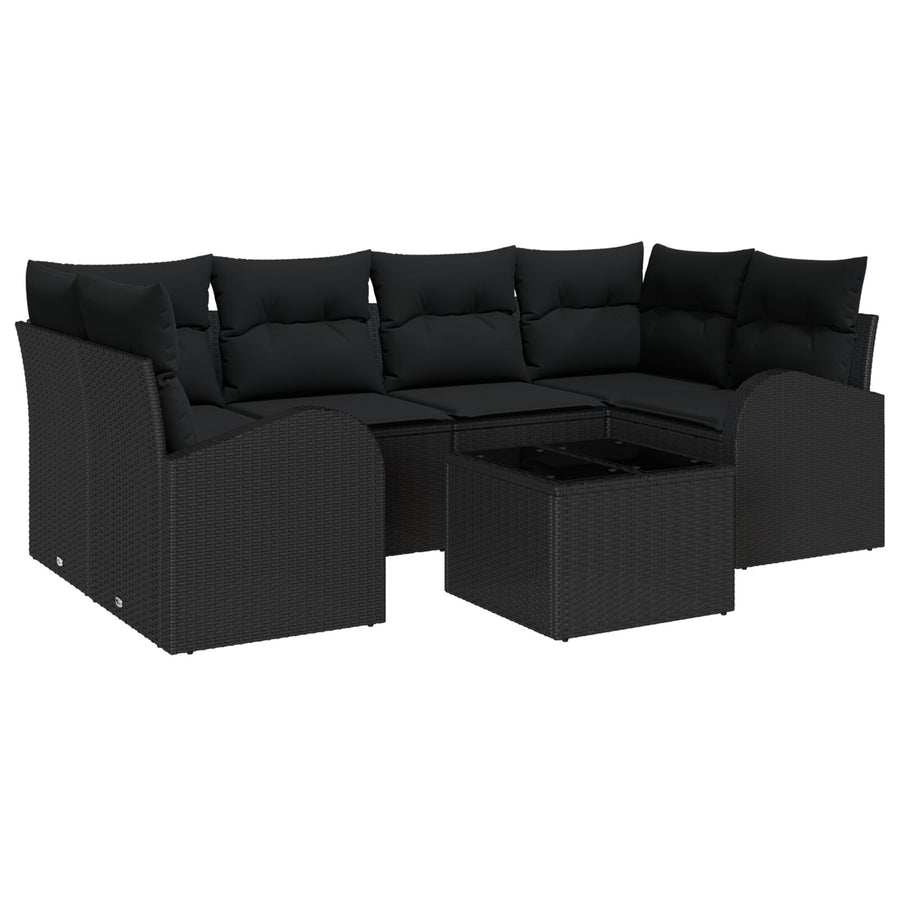 7-Delige Tuinbankset Met Kussens Zwart Poly Rattan