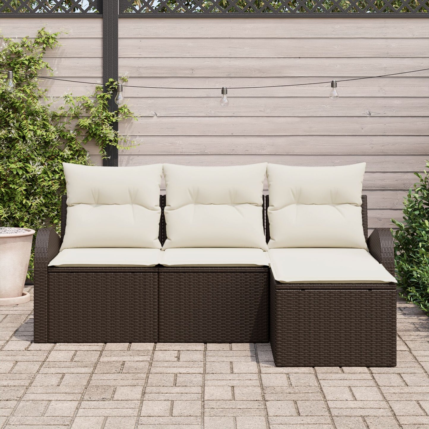 4 Delige Tuin Sofa Set Met Kussens Bruin Poly Rattan