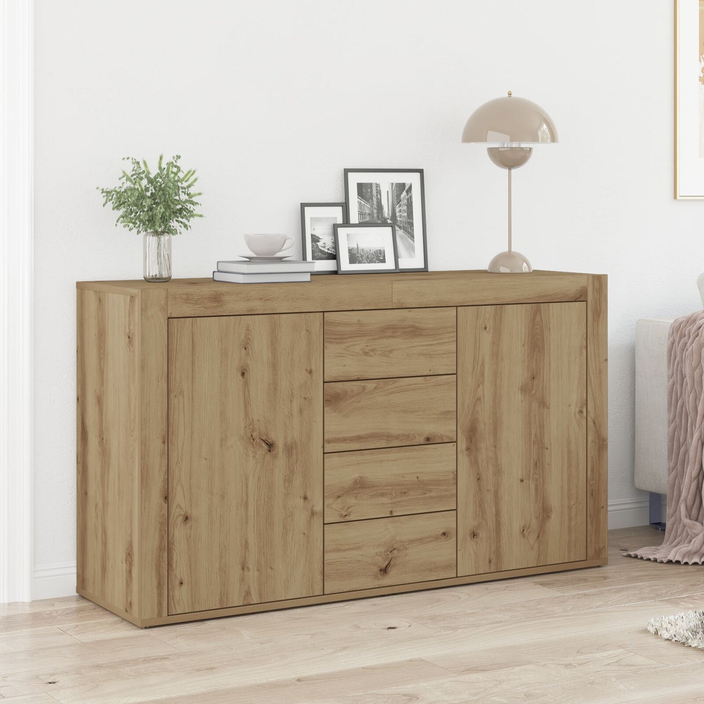 Dressoir Artisan Eiken Bewerkt Hout 120 X 36 X 69 Cm